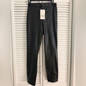 Zara Black Faux Leather Leggings with Price Tag